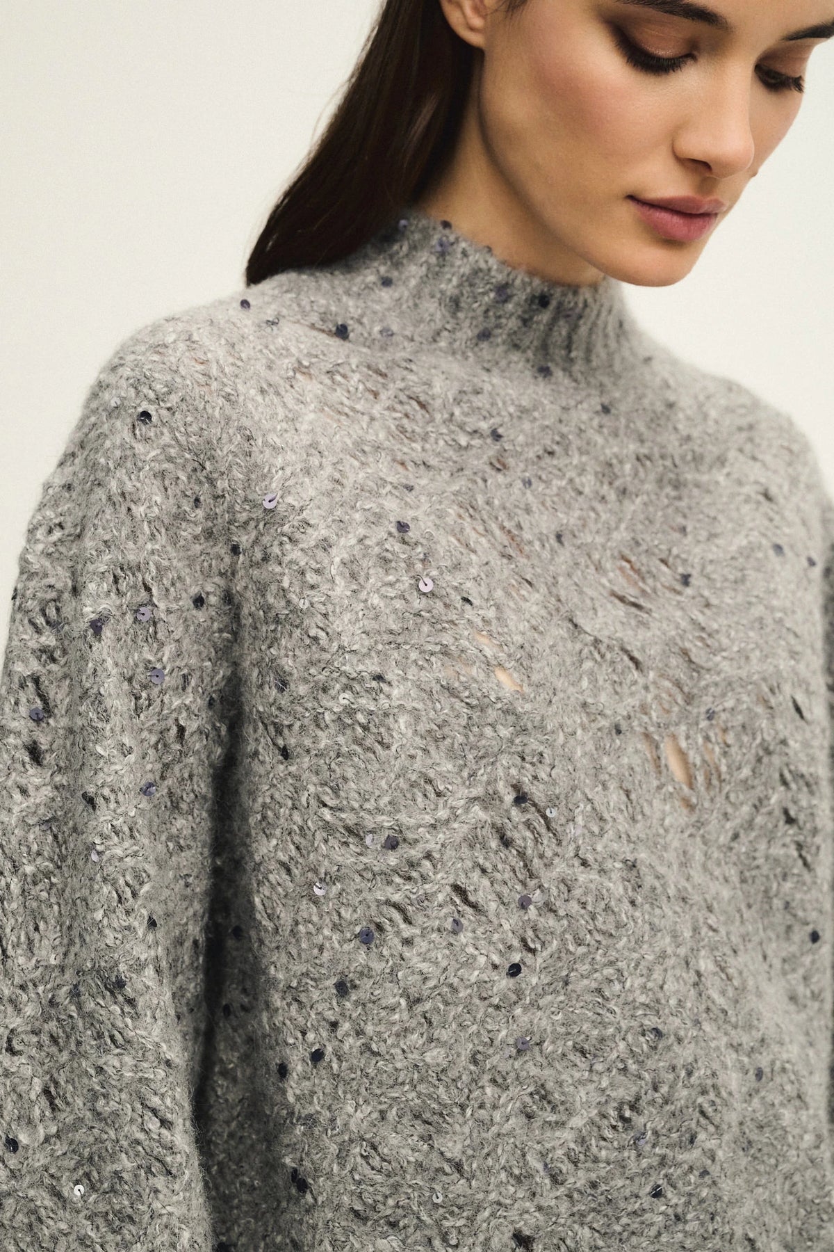 Top embroidery in mélange di alpaca