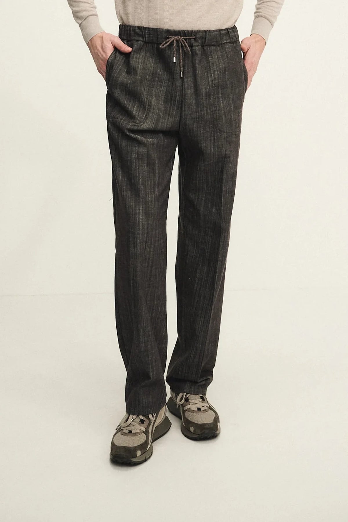 Pantalone pull up di denim fiammato