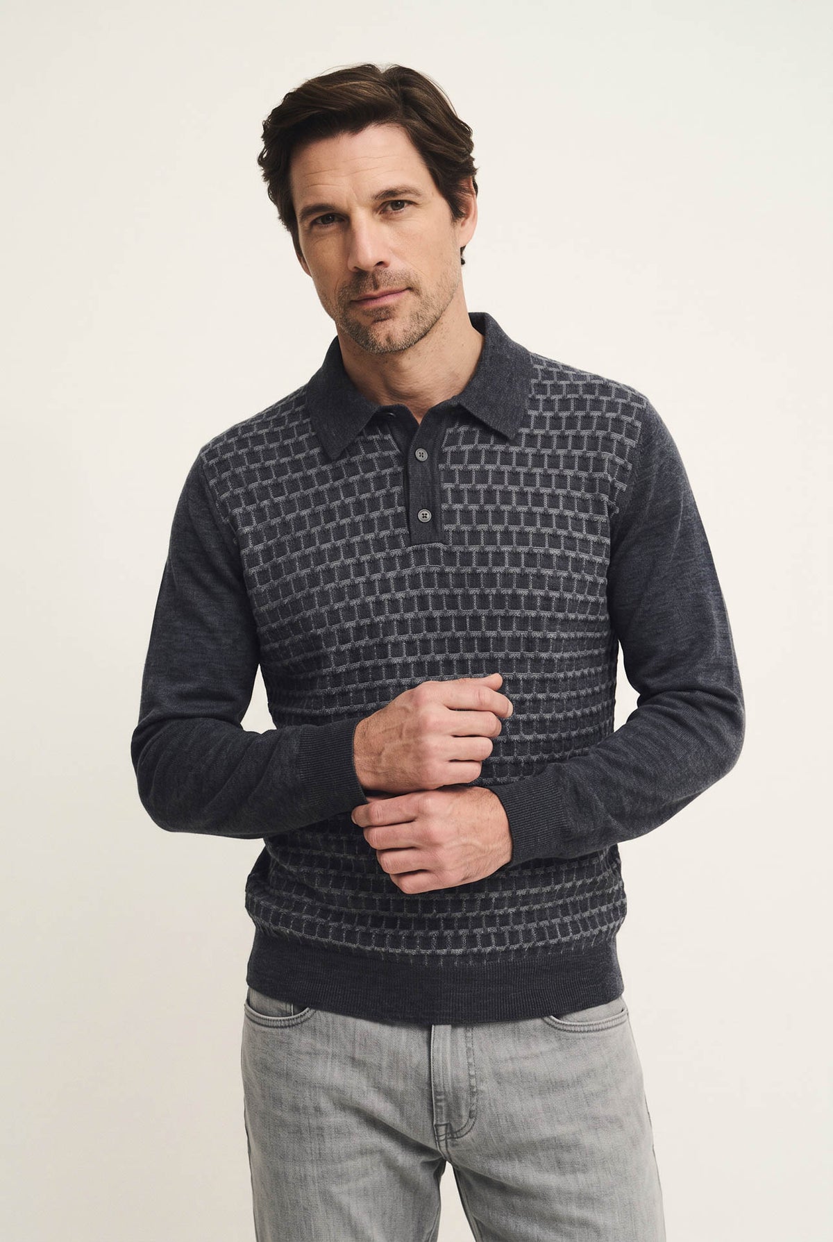 Polo in maglia con punto vanisé geometrico