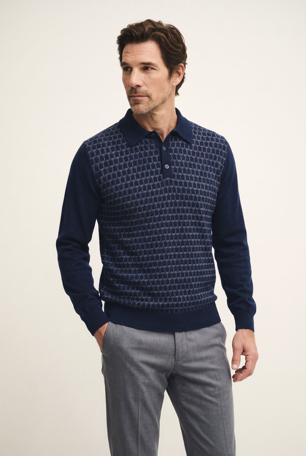 Polo in maglia con punto vanisé geometrico