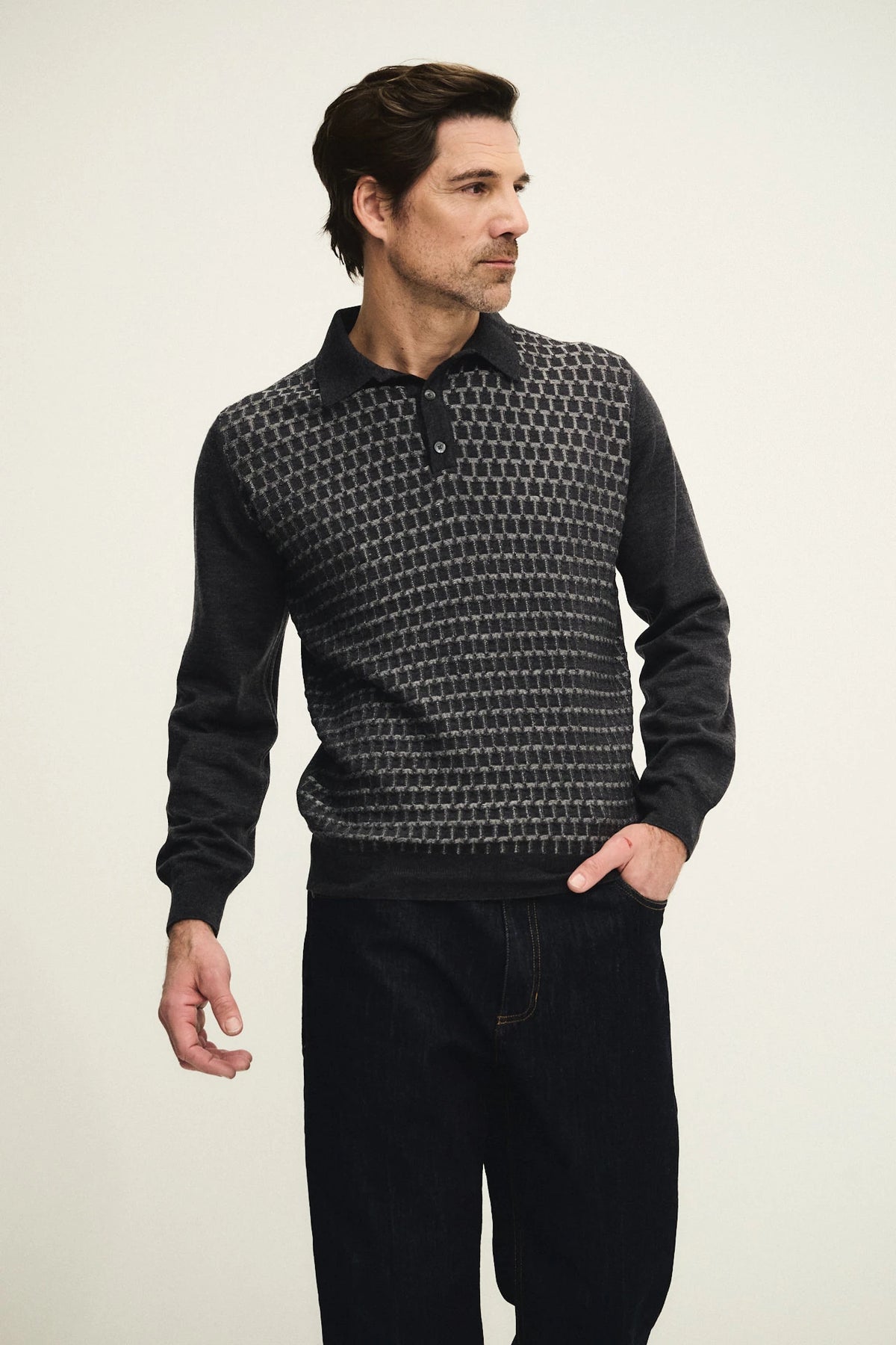 Polo in maglia con punto vanisé geometrico