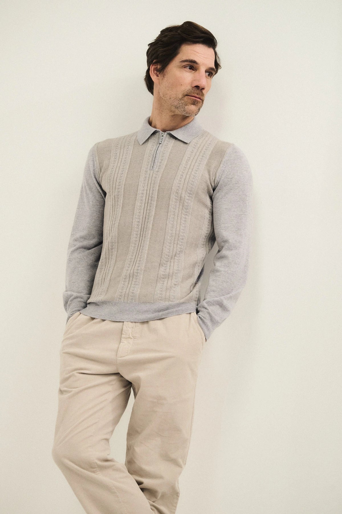 Polo in maglia con punto jacquard geometrico