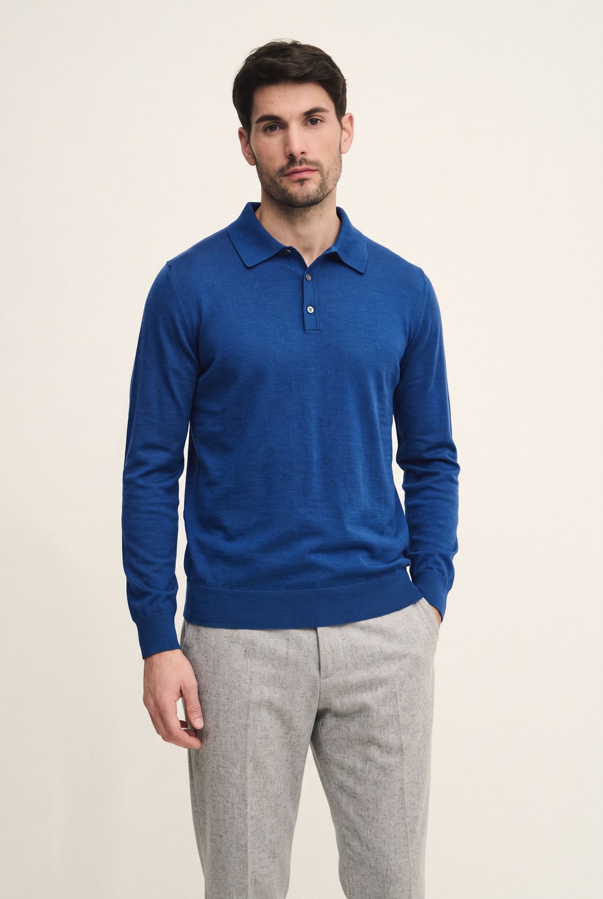 Polo in maglia con bottoni in pura lana vergine e seta