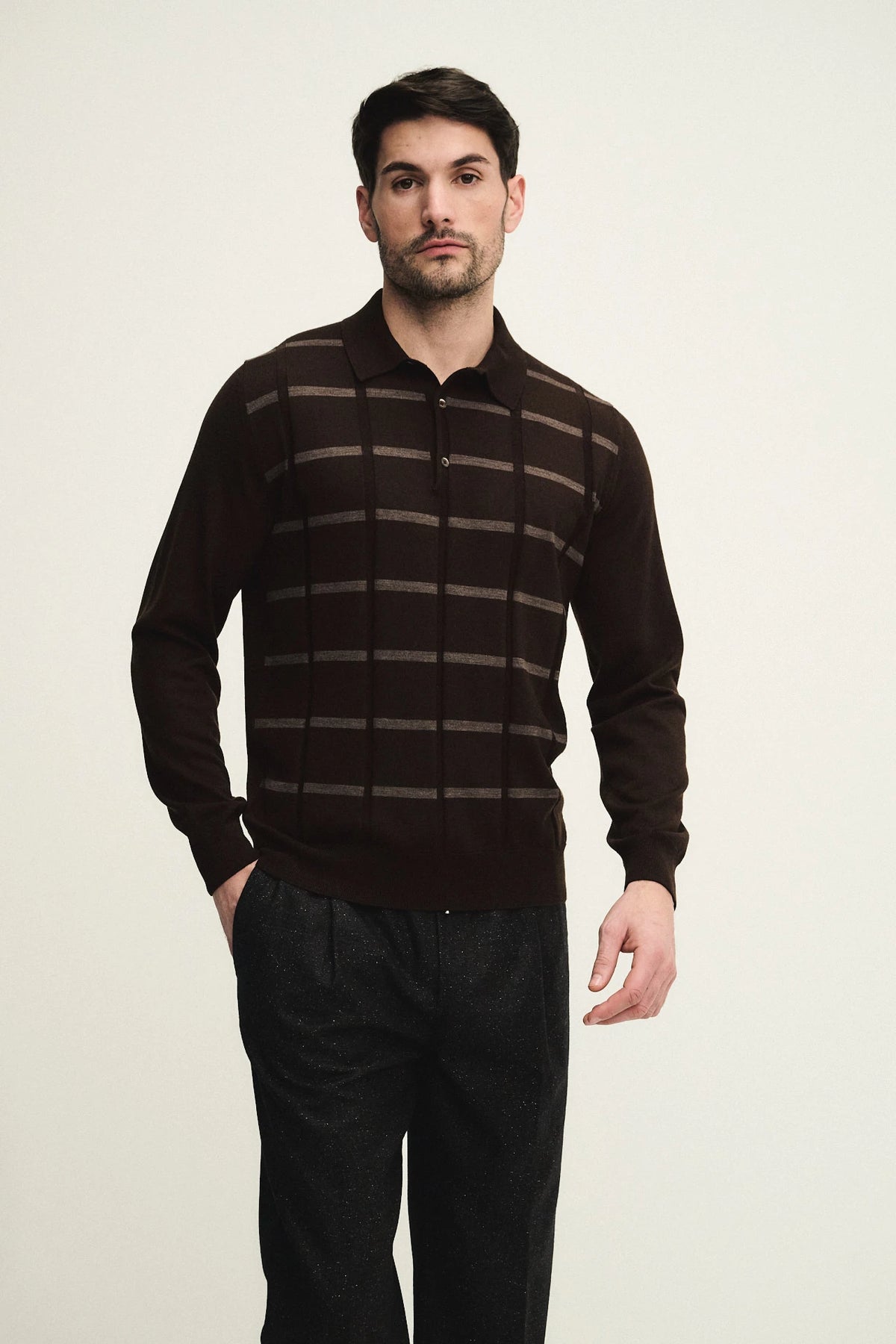 Button polo with jacquard check pattern