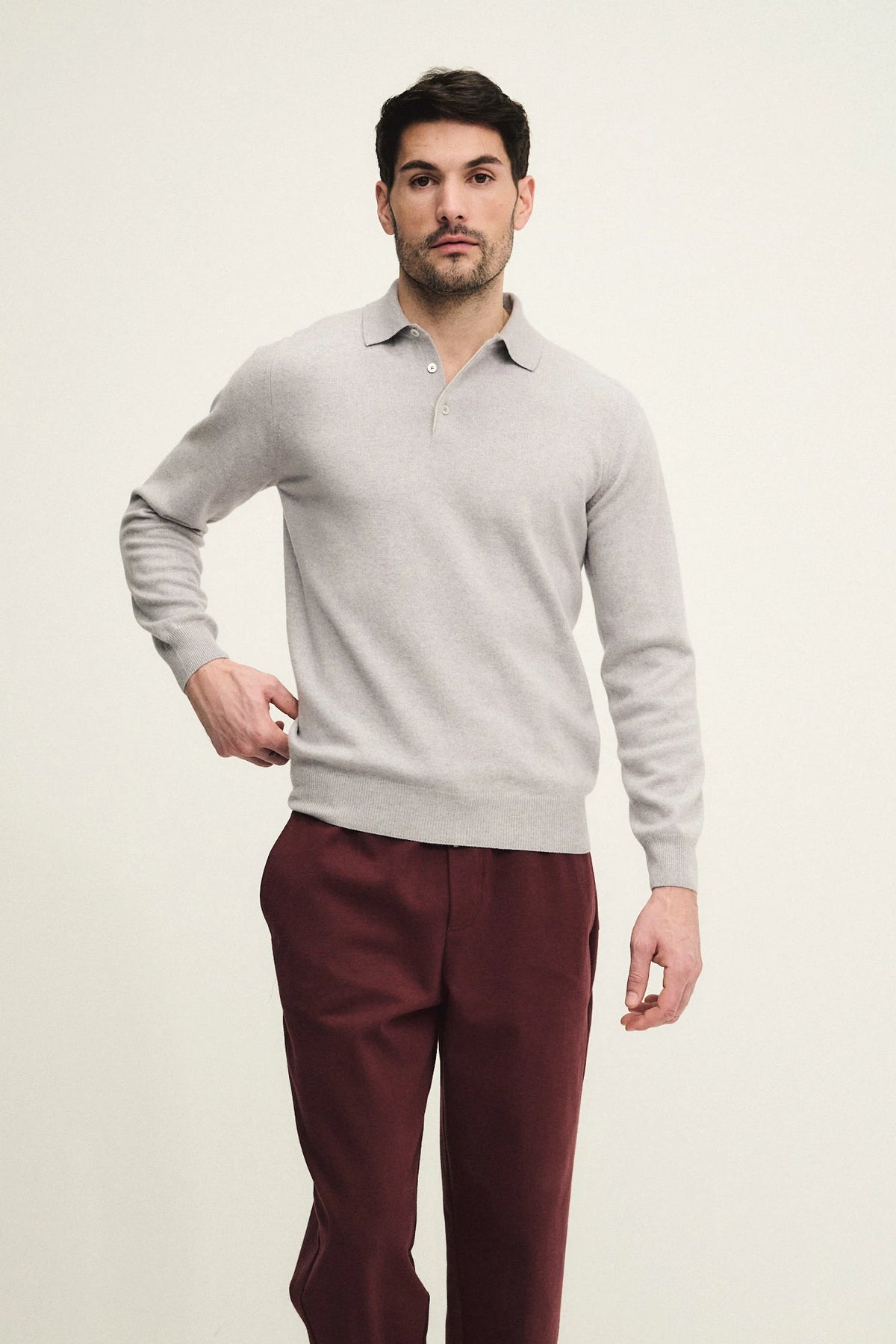Polo in lana, seta e cashmere con dettaglio a contrasto