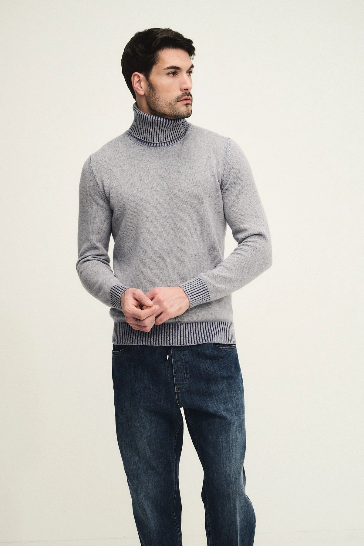 High-neck sweater with vanisé knit