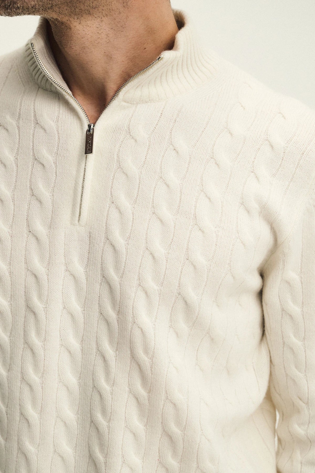 Ribbed cable knit half-zip sweater