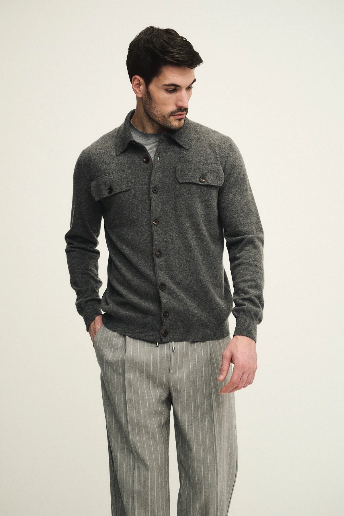 Overshirt in maglia in puro cashmere