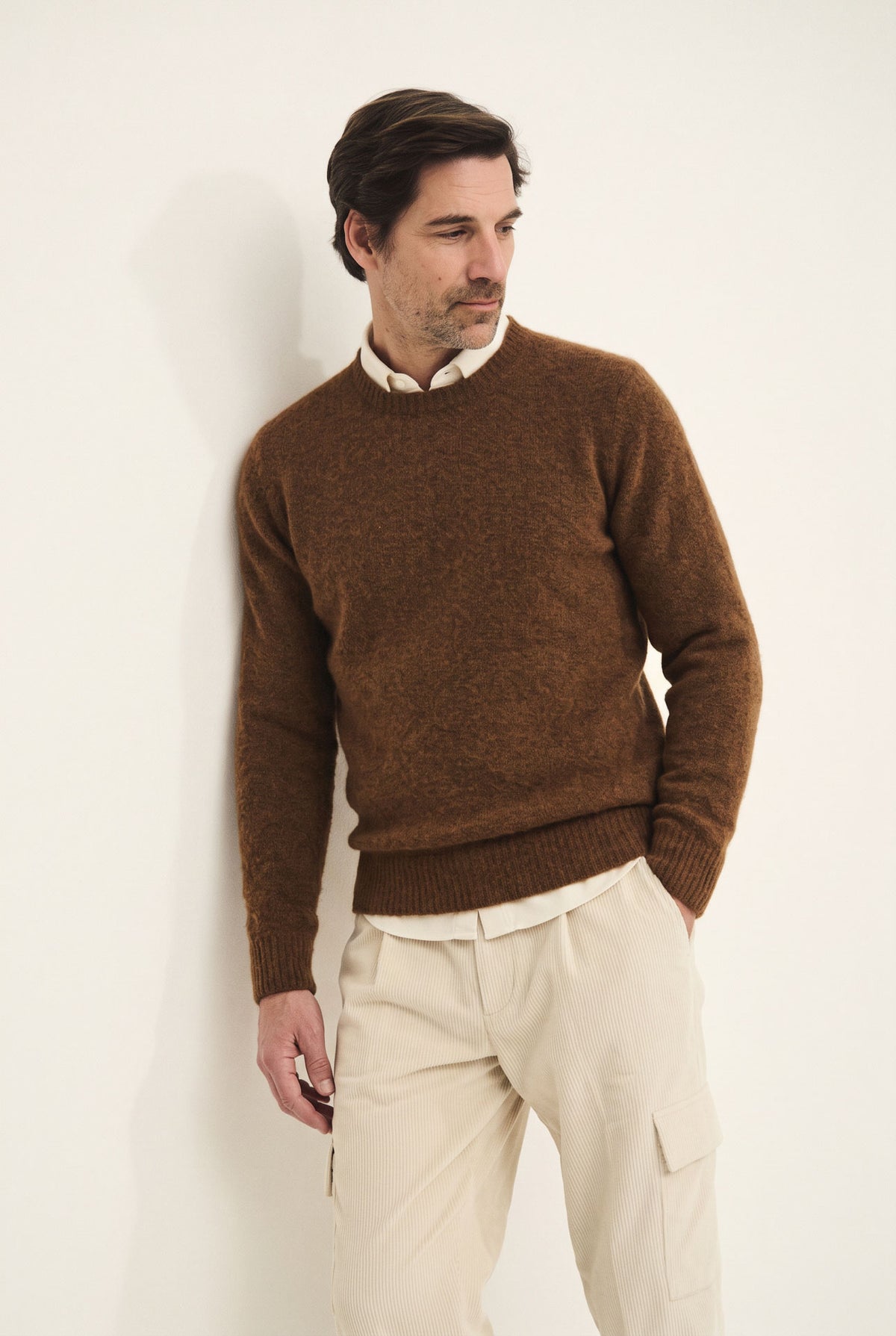 Maglia girocollo in lana e alpaca elasticizzata