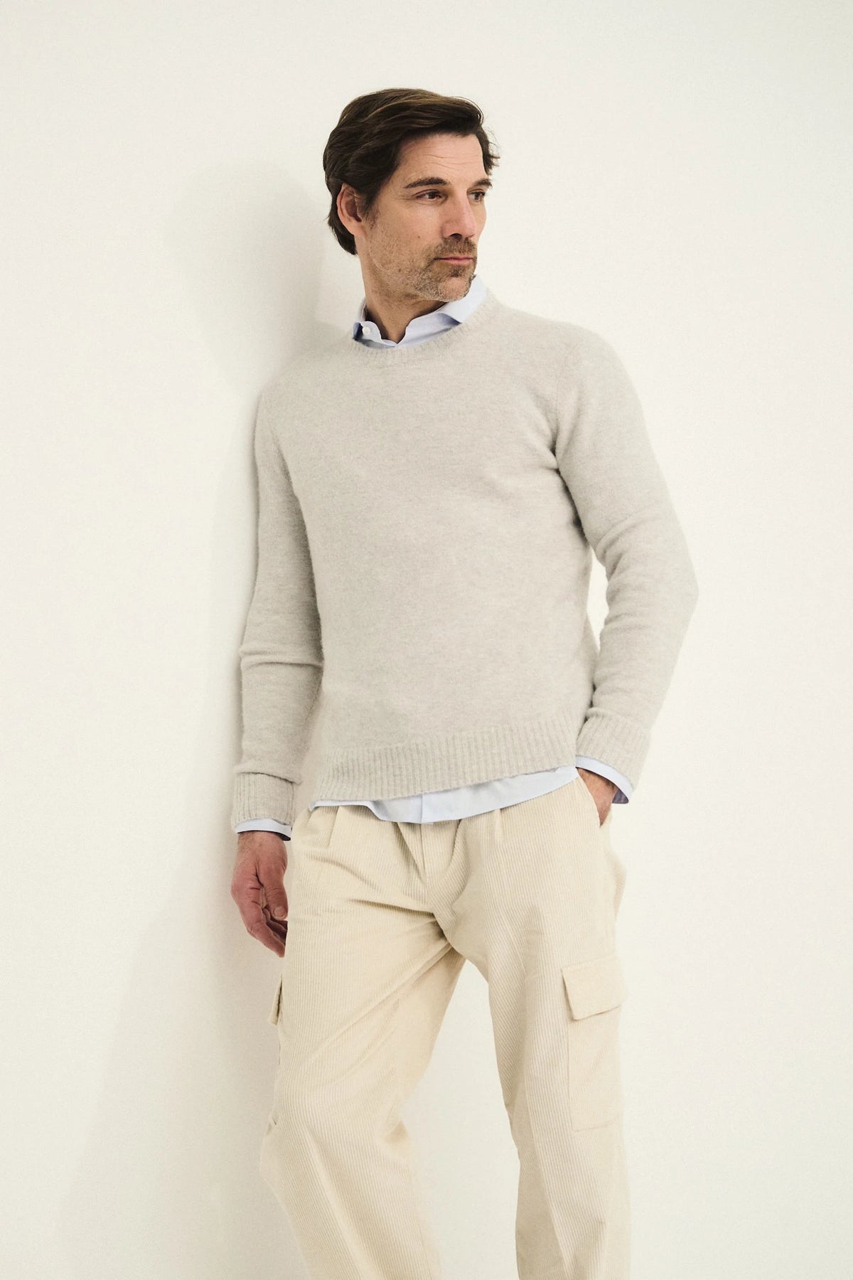 Maglia girocollo in lana e alpaca elasticizzata