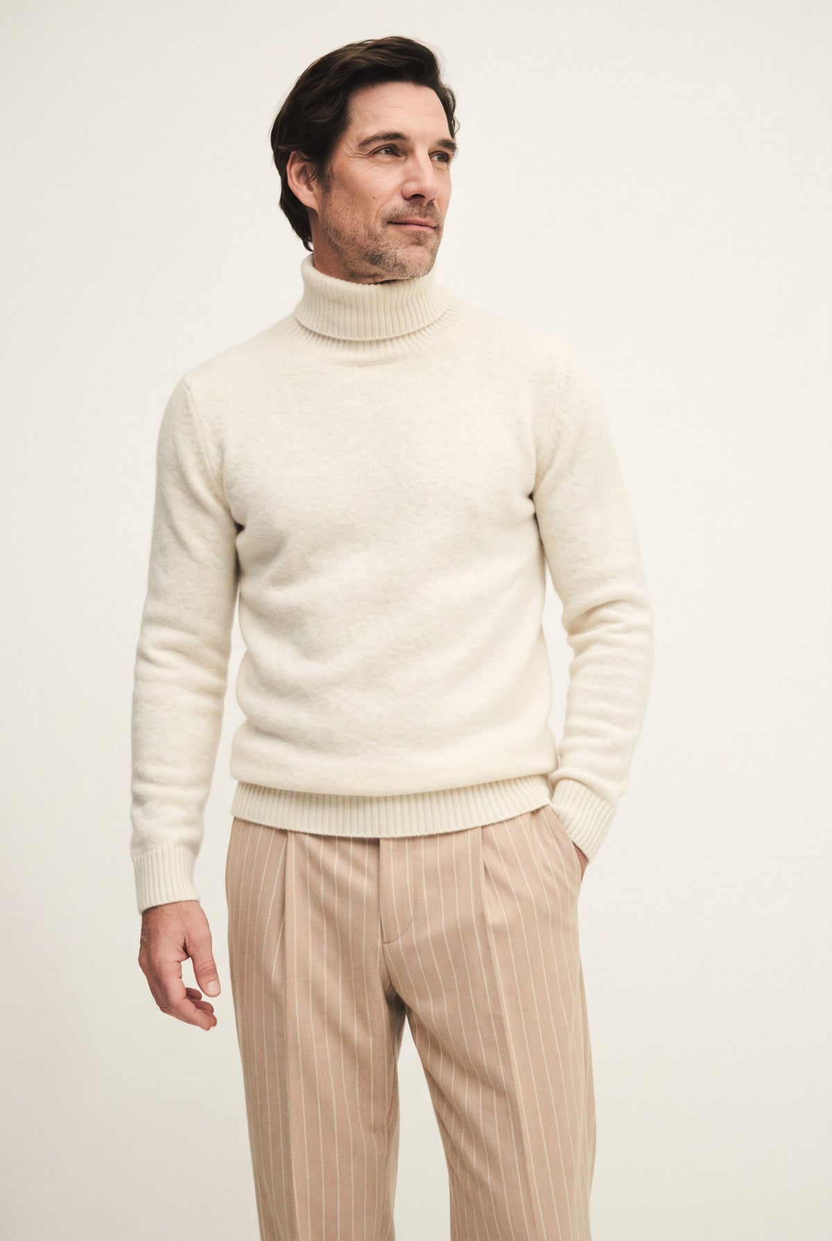 High-neck sweater in stretch wool and alpaca