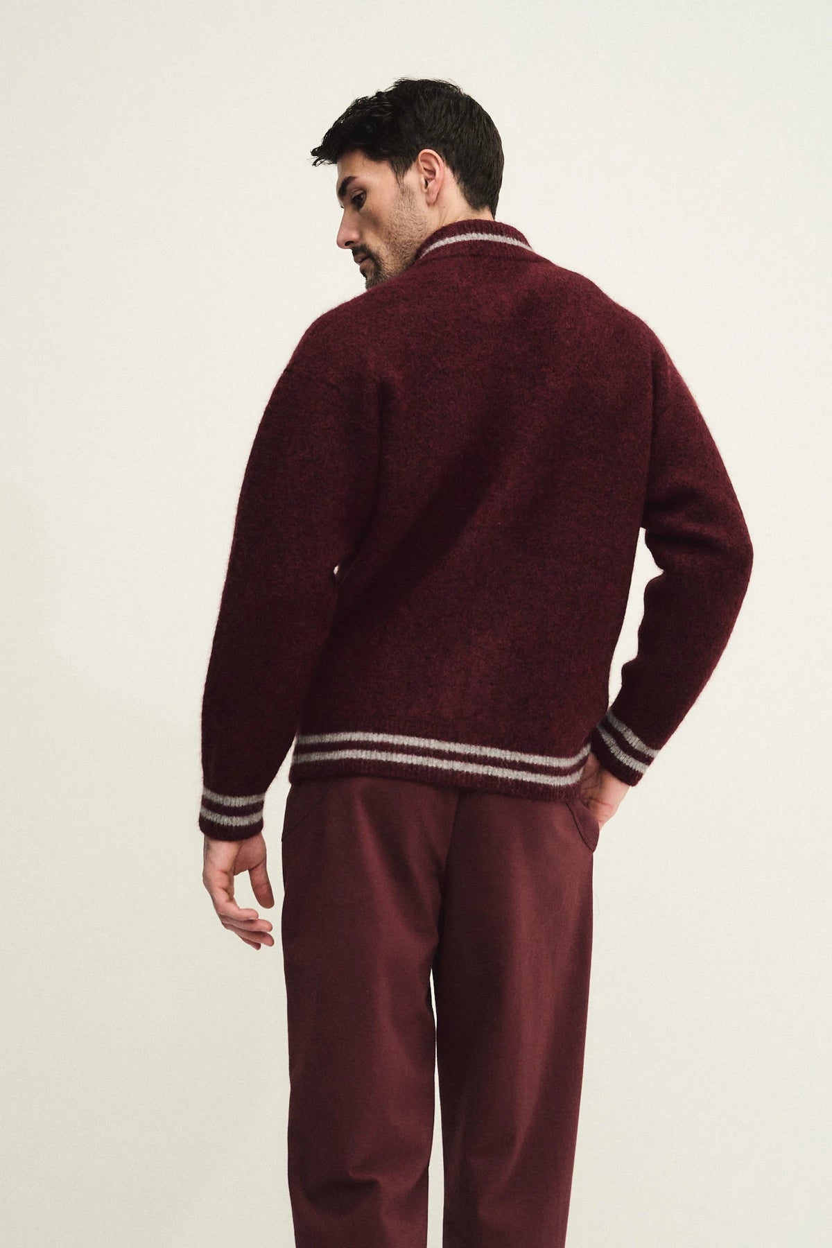 Bomber in maglia di lana alpaca elasticizzata con bottoni automatici