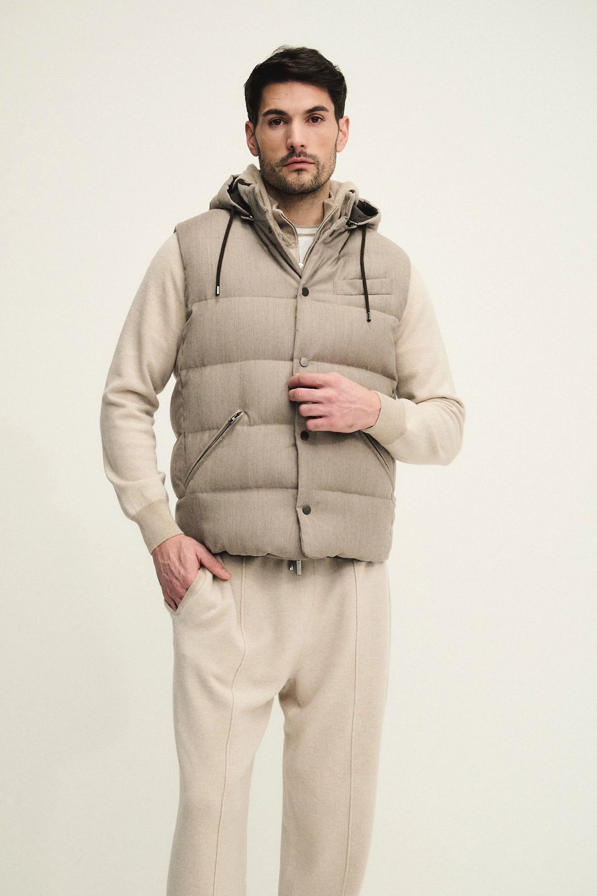 Wool and cashmere vest with down padding