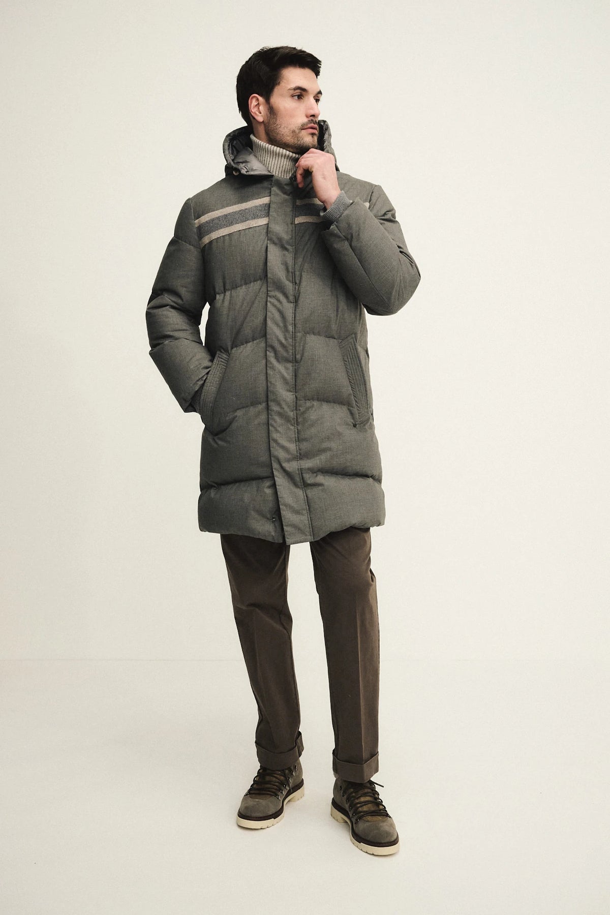 Melange technical fabric padded parka