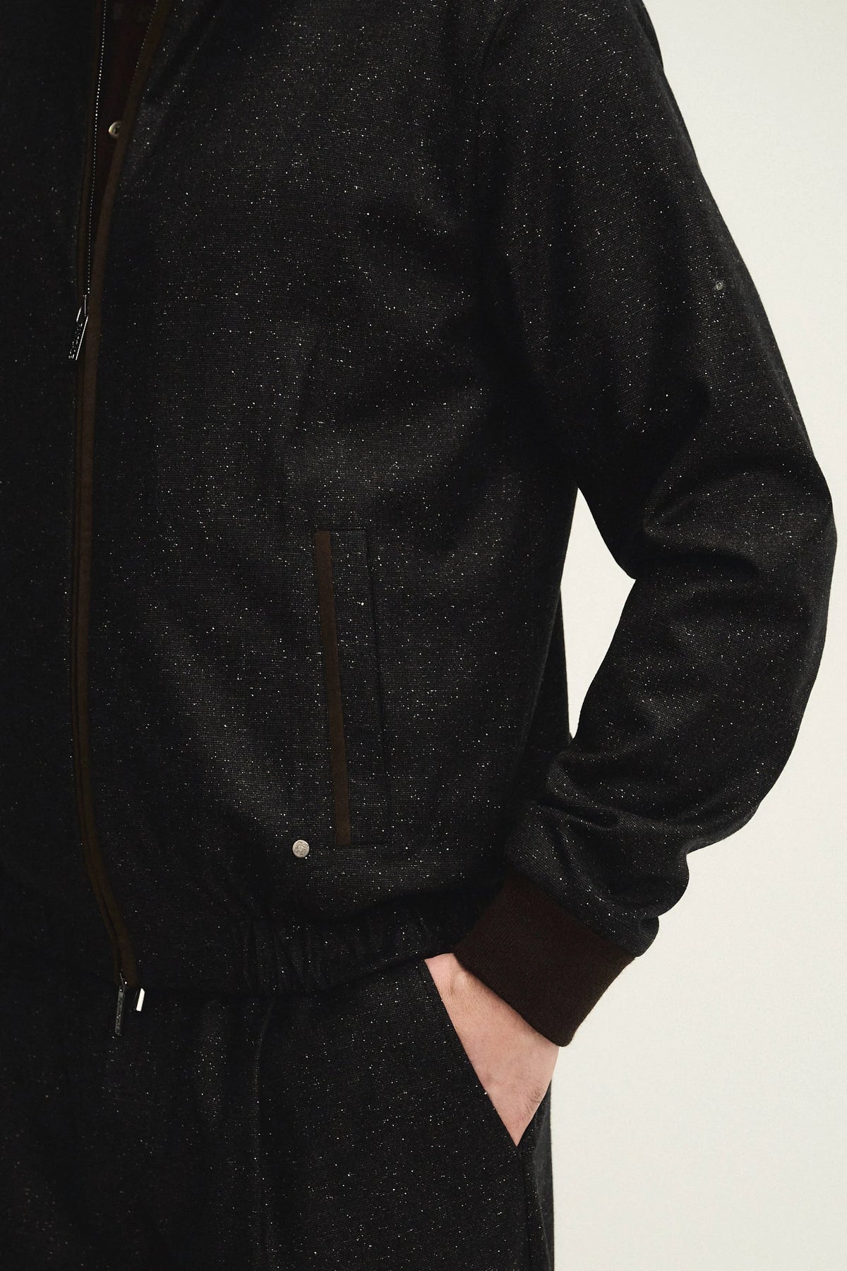 Buttoned wool and silk blouson