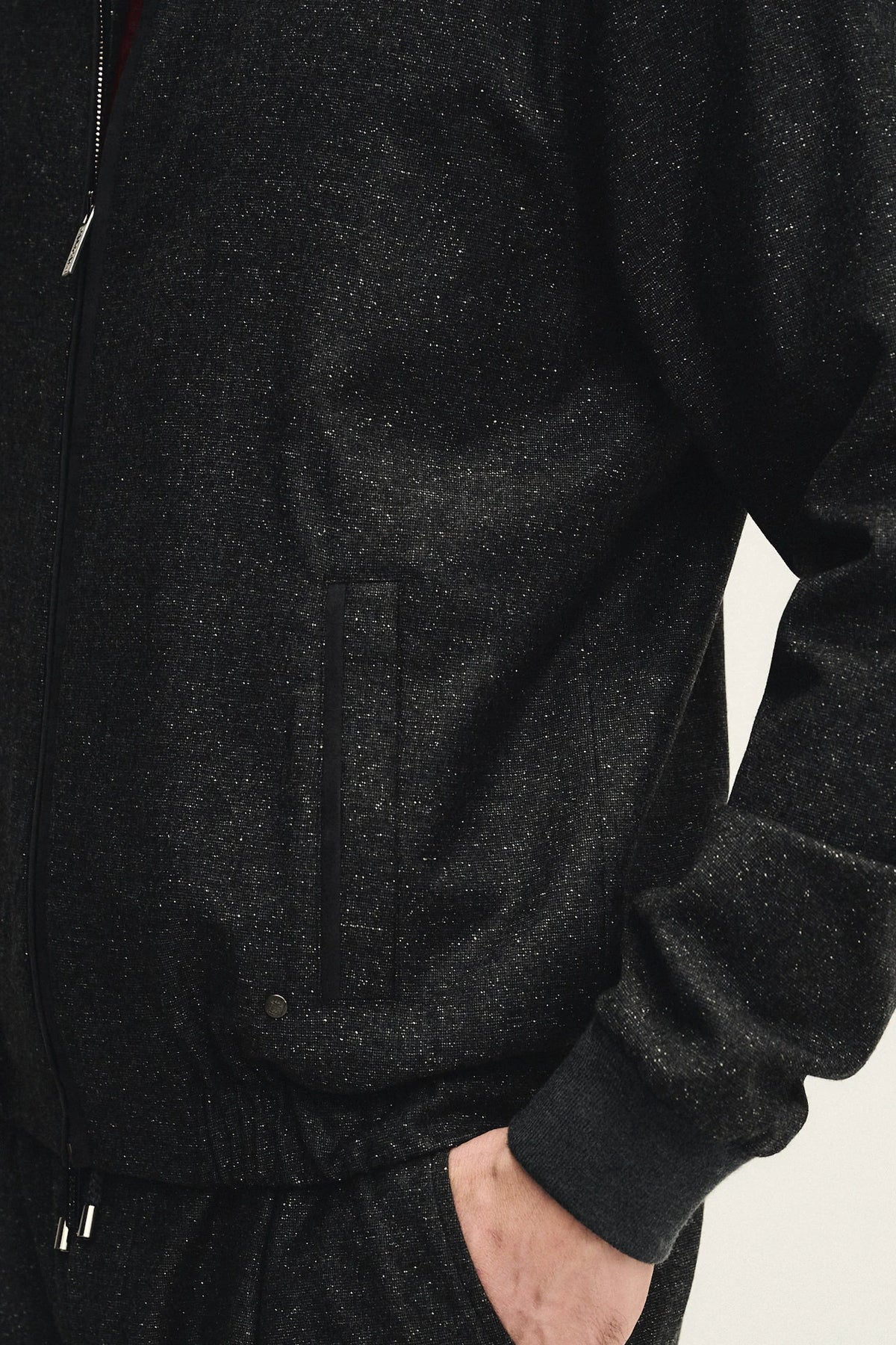 Buttoned wool and silk blouson