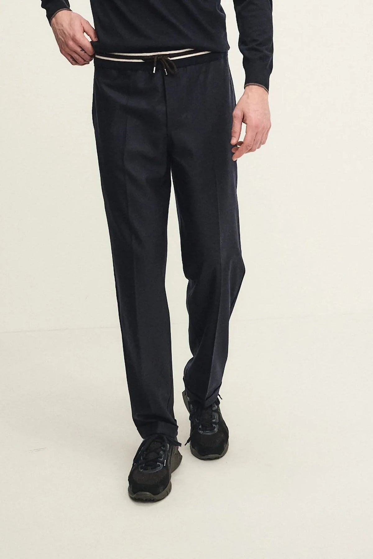 Pantalone pull up in lana con fascione in maglia
