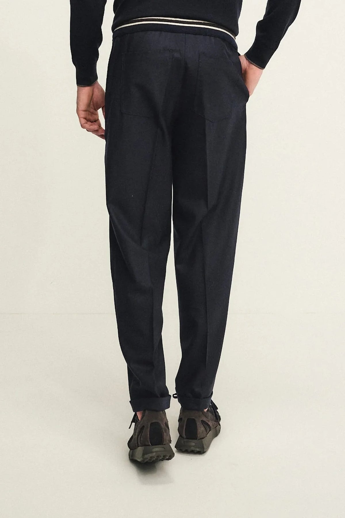 Pantalone pull up in lana con fascione in maglia