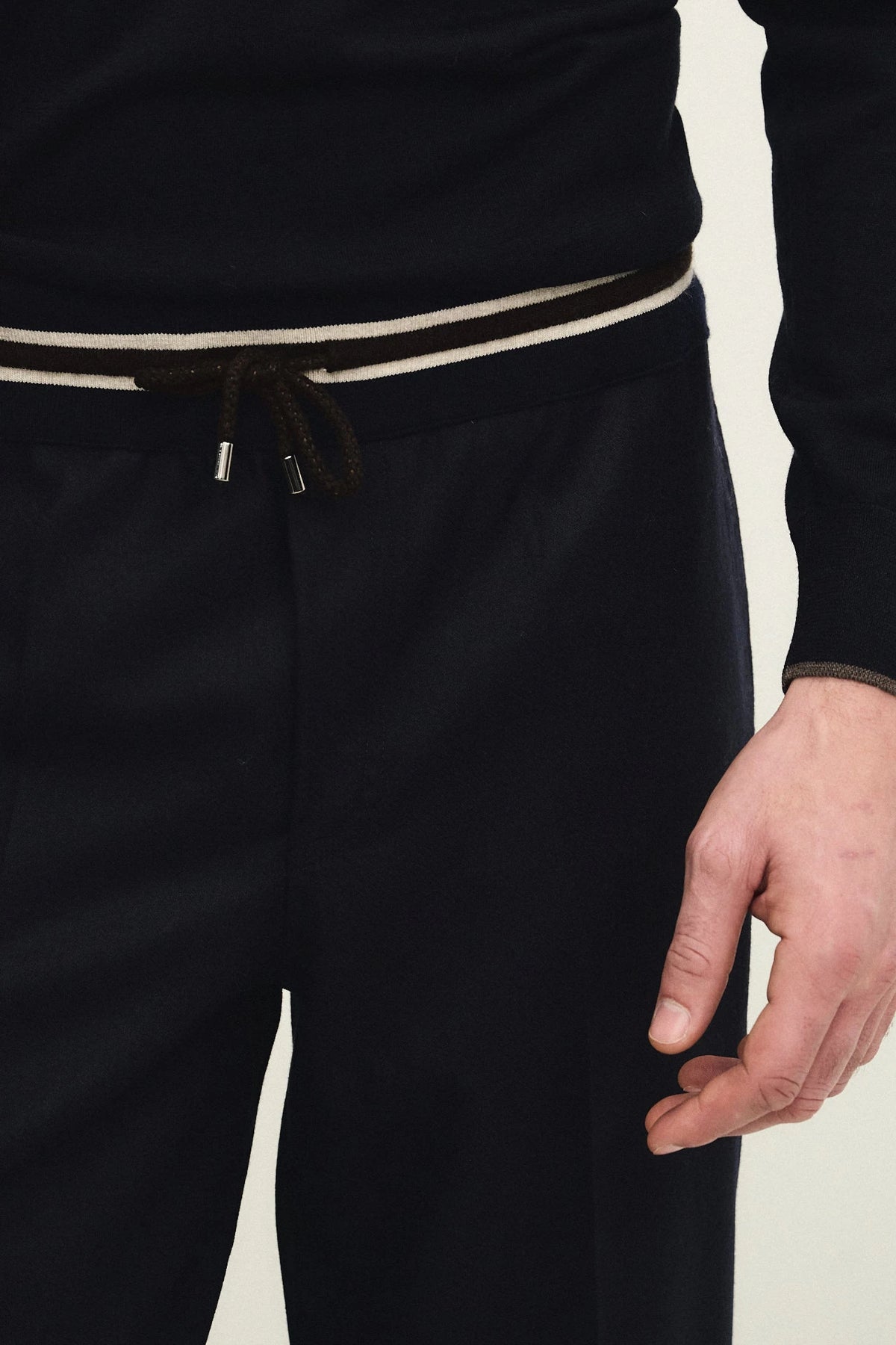 Pantalone pull up in lana con fascione in maglia