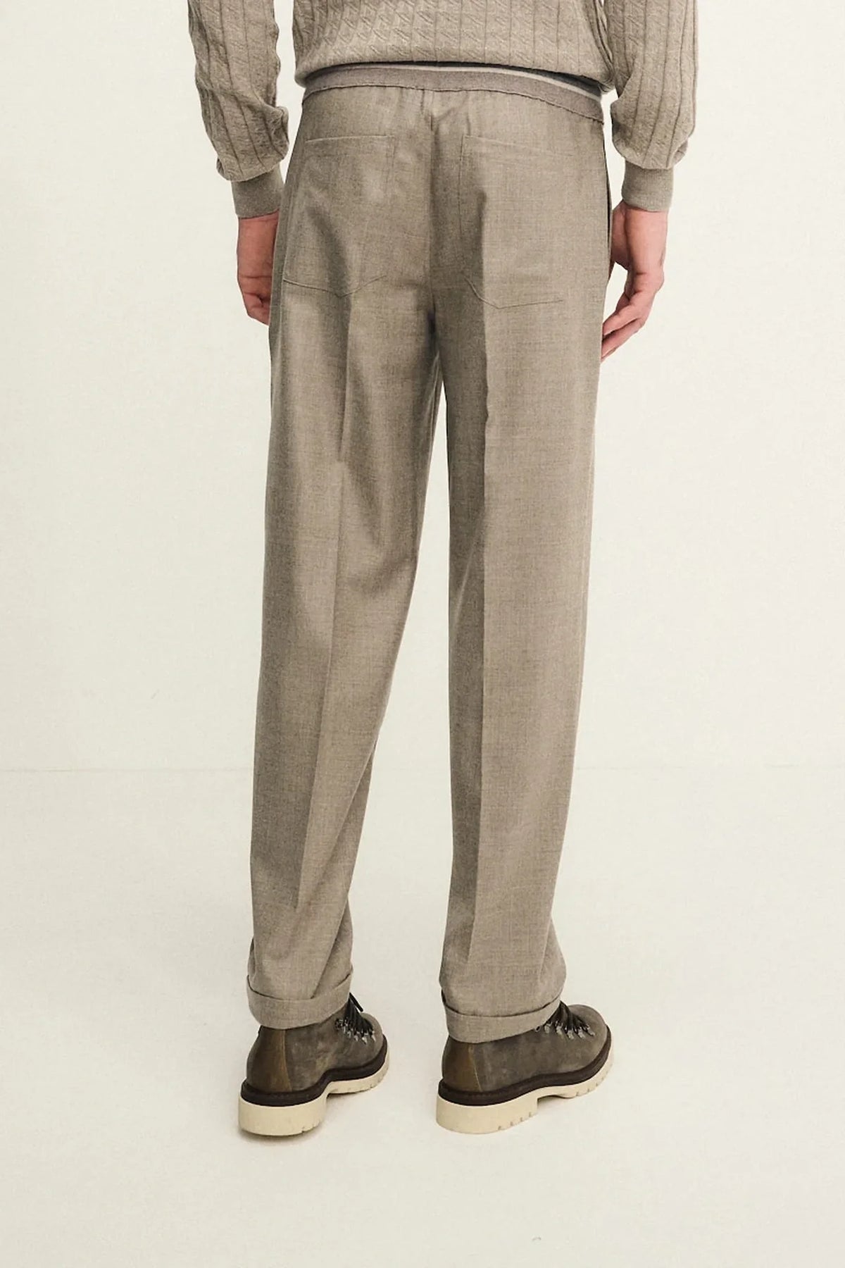 Pantalone pull up in lana con fascione in maglia