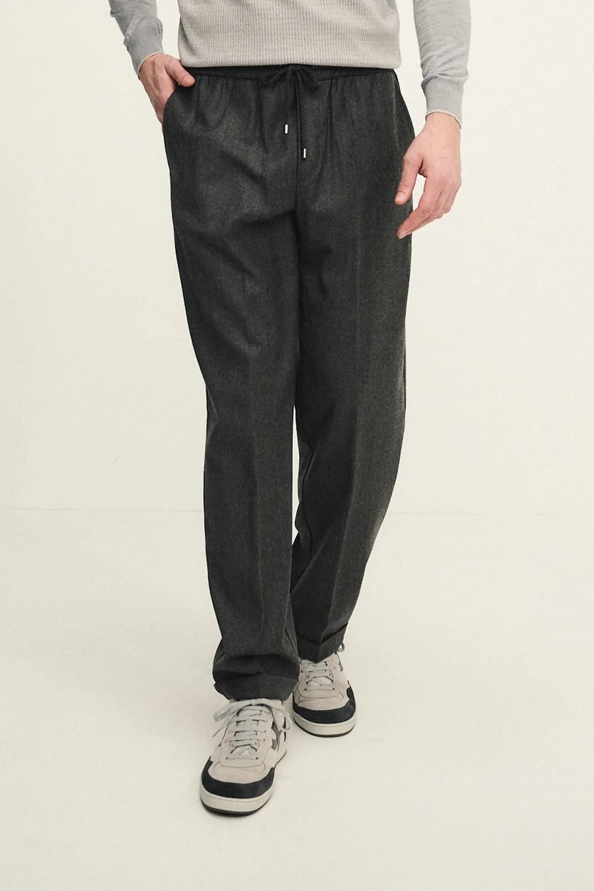 Pantalone pull up in lana con coulisse