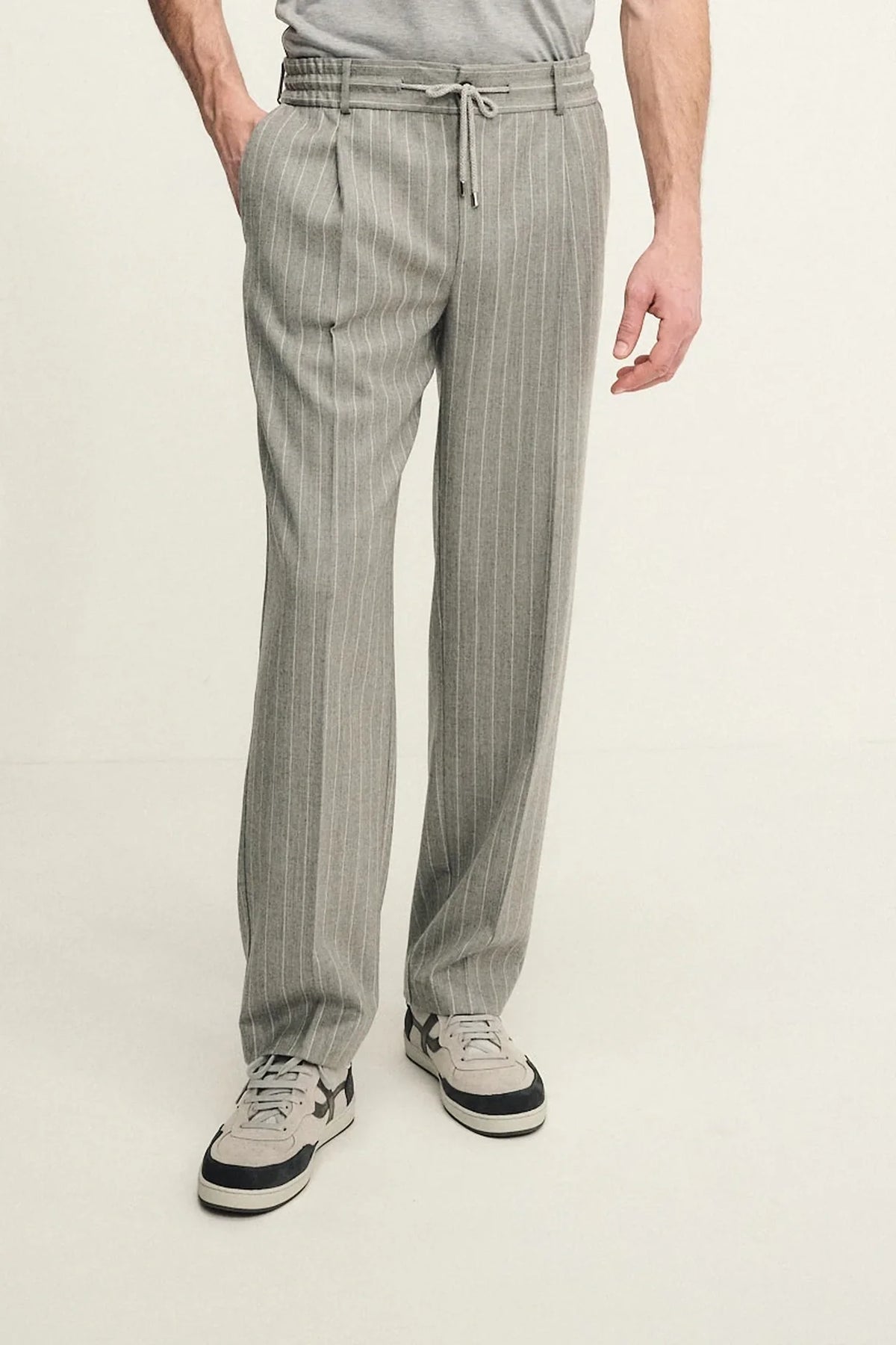 Pantalone in tessuto gessato di lana e cashmere