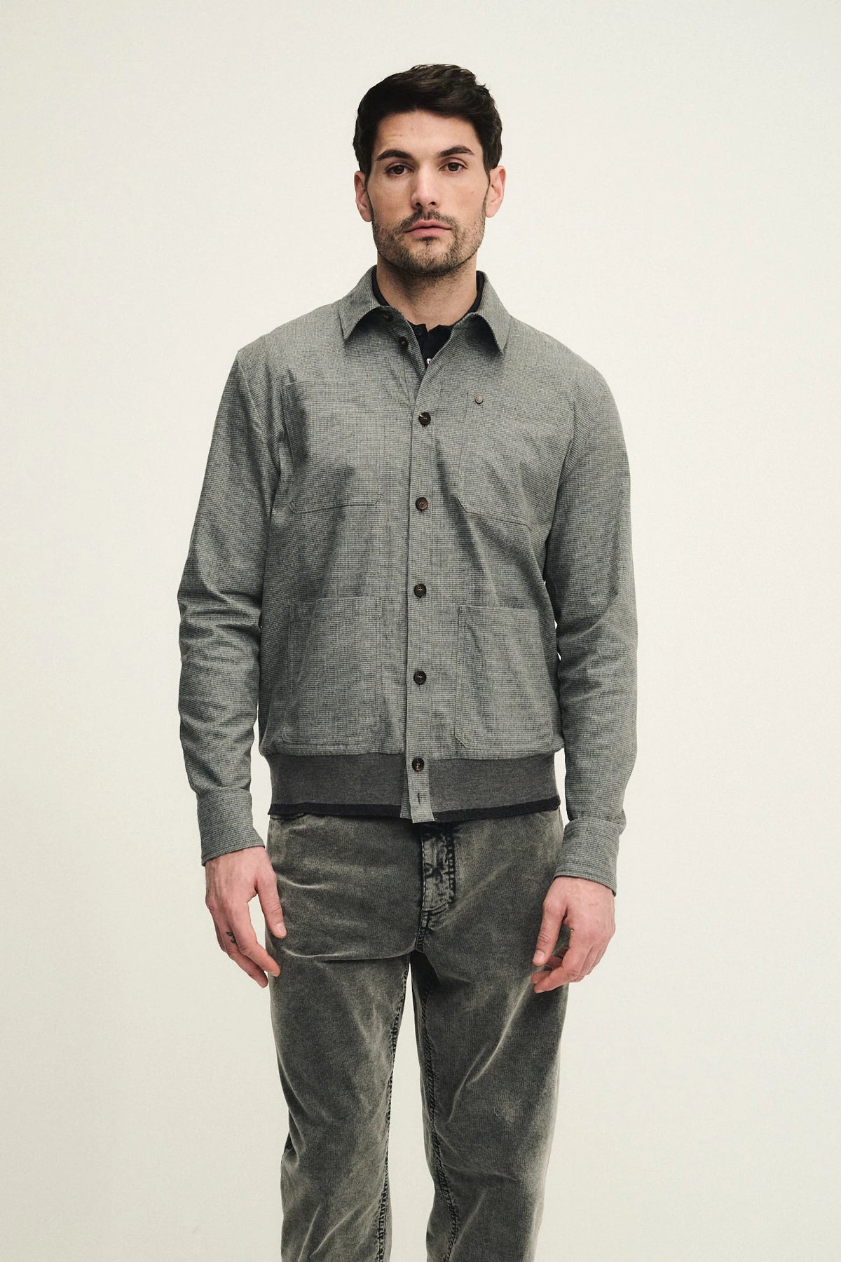 Overshirt in tessuto con fantasia pied de poule