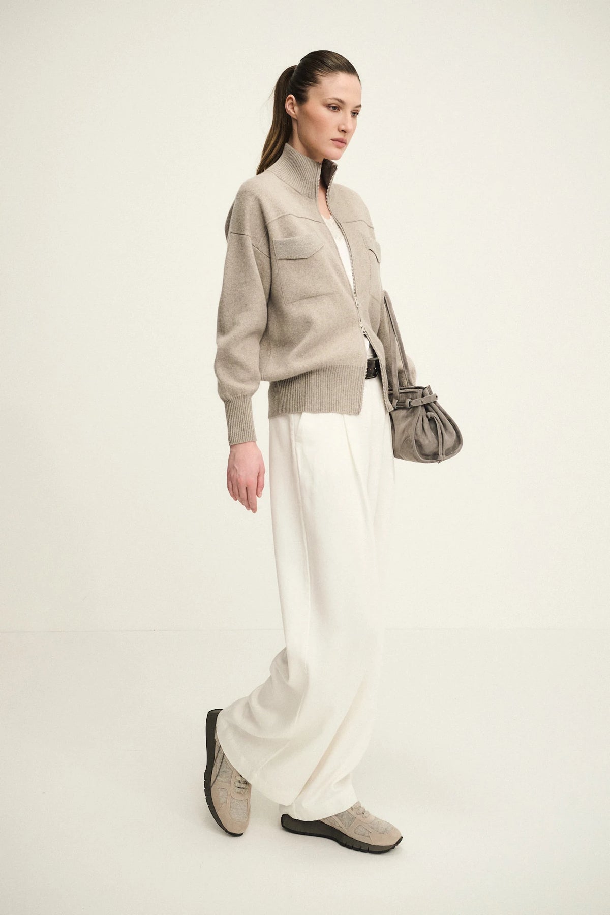 Cardigan zip shiny in maglia