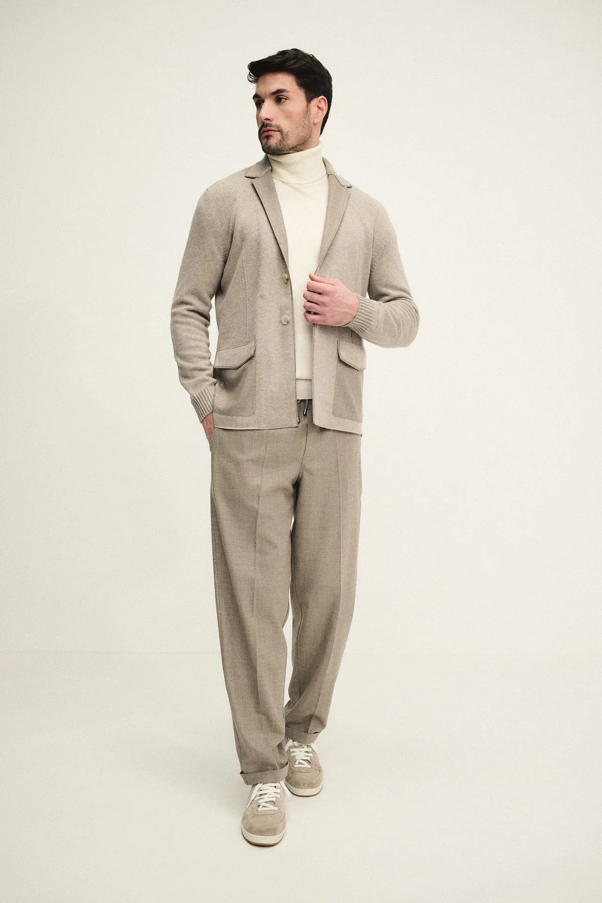 Pantalone pull up in lana con fascione in maglia