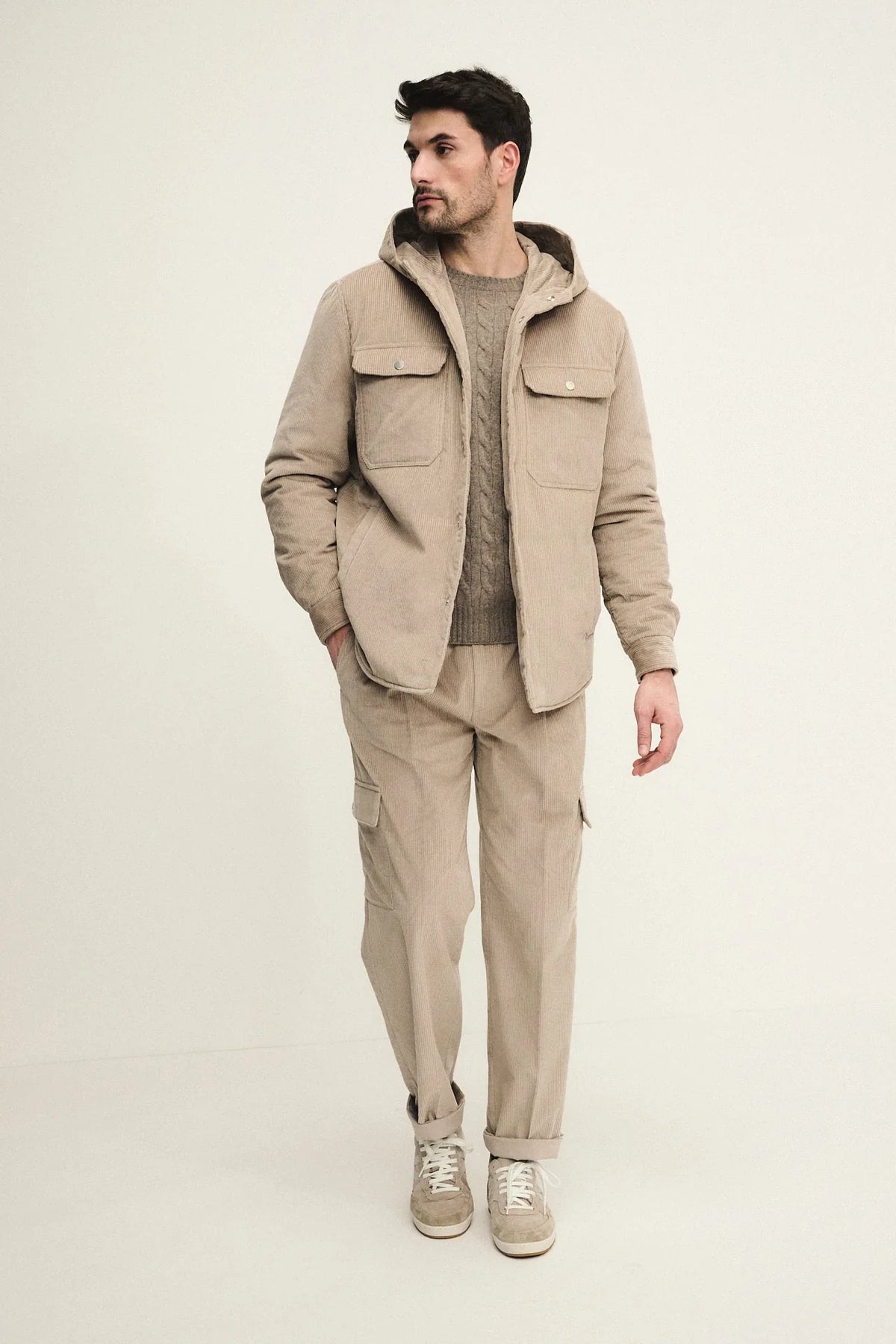Overshirt con cappuccio in velluto