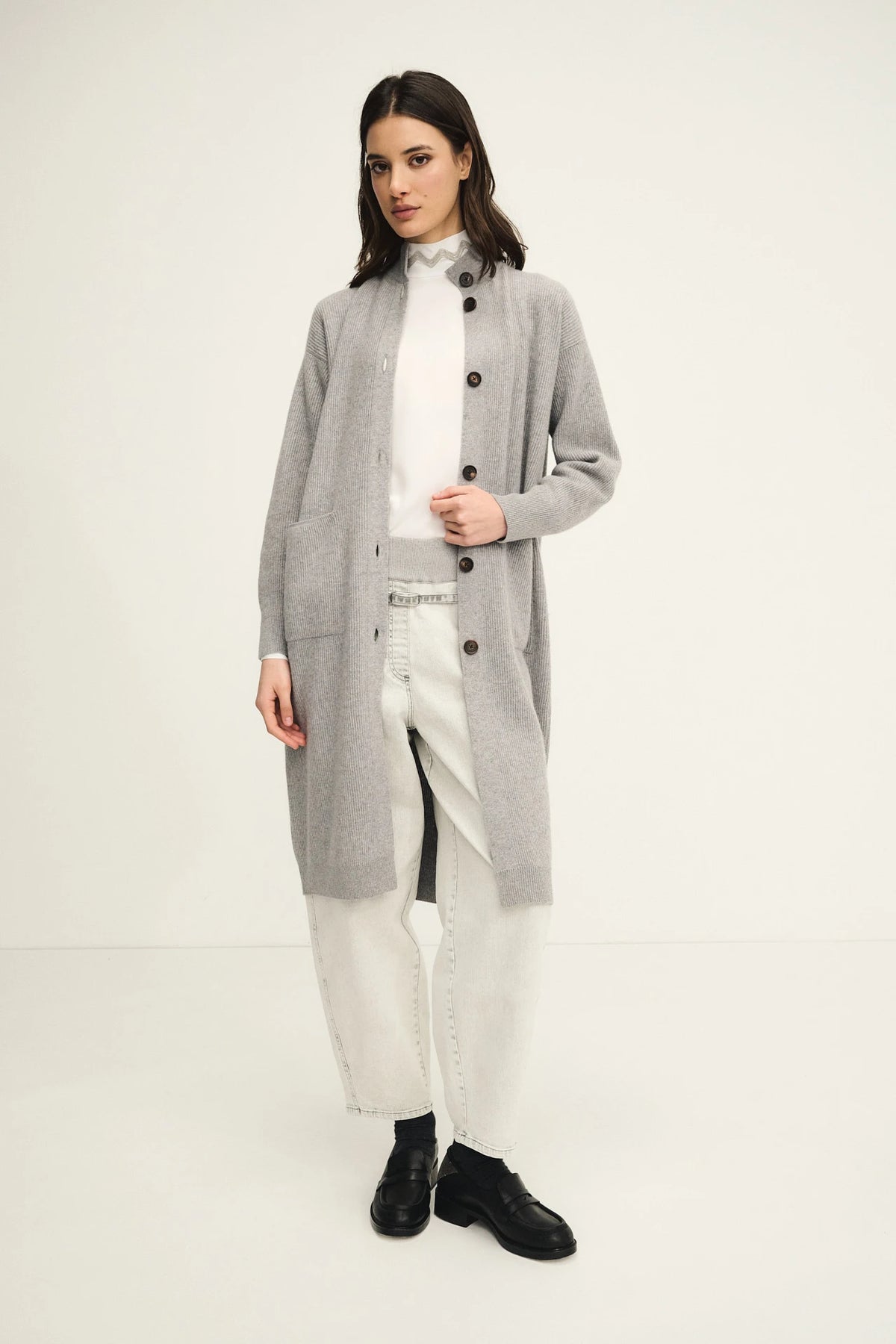 Denim balloon trousers with knit fashion inserts