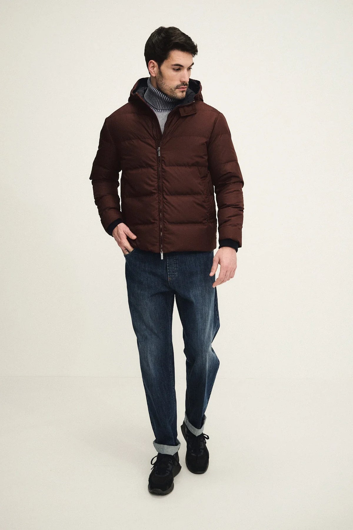 High-neck sweater with vanisé knit