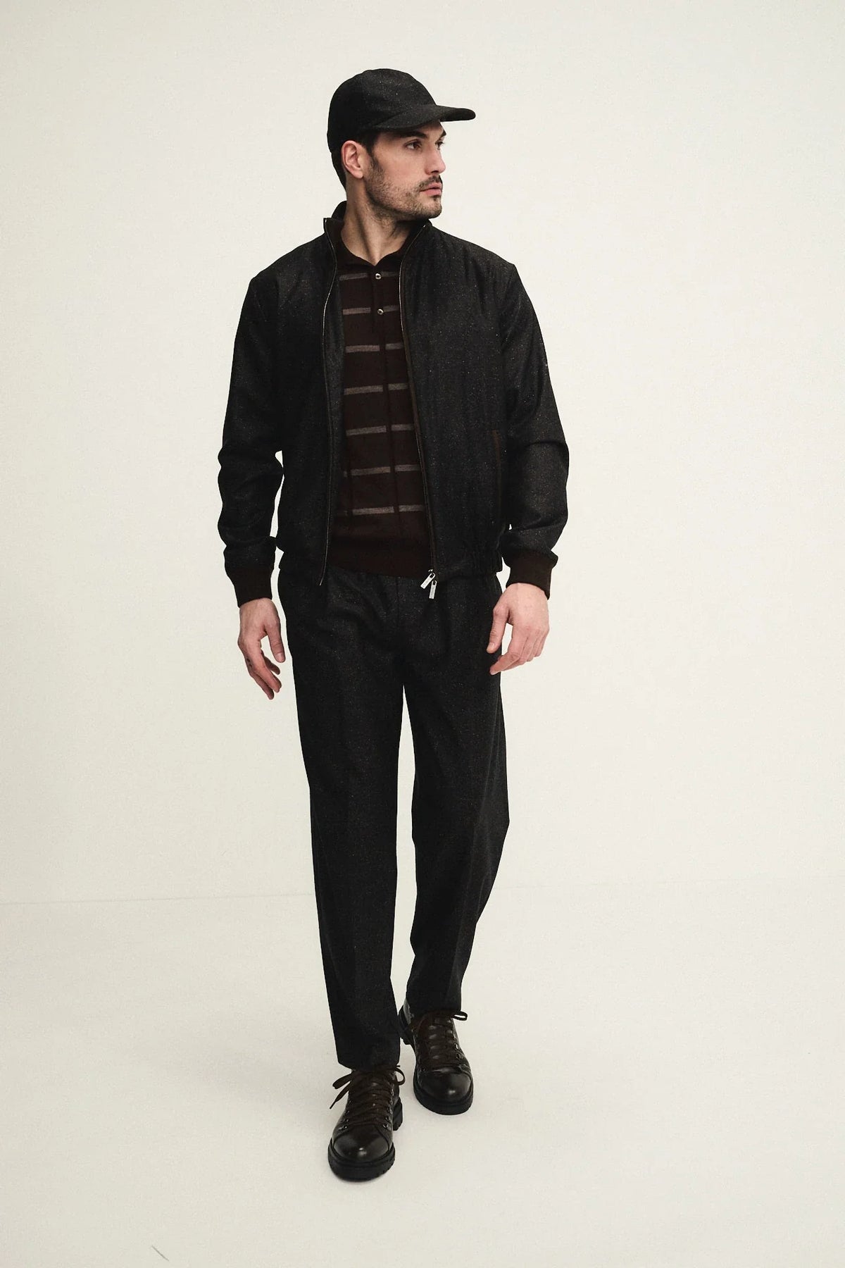 Buttoned wool and silk blouson